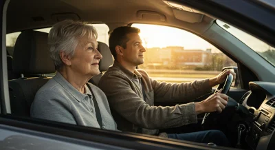 Medical transportation volunteer driving a person to an appointment.
